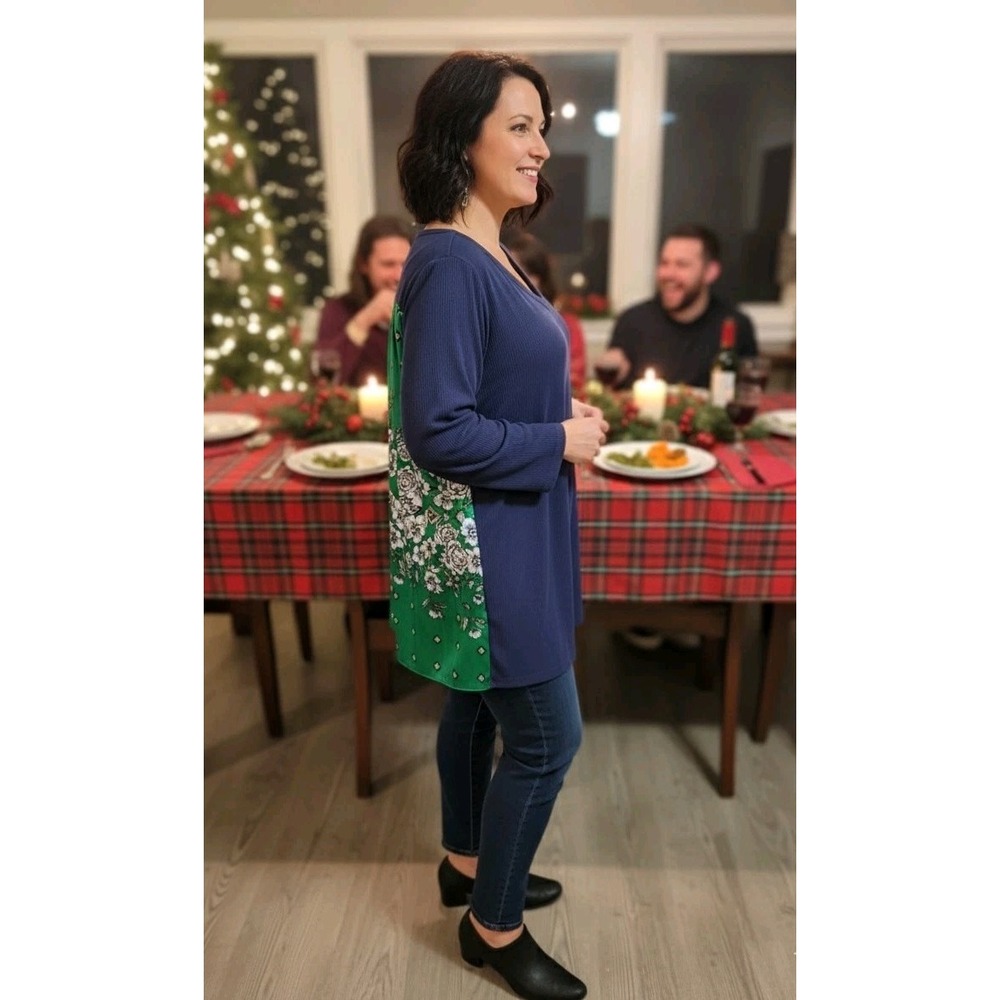 Charter Club  Blouse Plain‎ In Front But Floral Satin Print On The Back XL